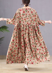 Women Green Patchwork Print Maxi Dress Long Sleeve