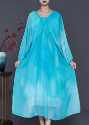 Women Lake Blue Oversized Tie Dye Chiffon Dresses Spring