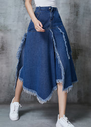 Women Navy Asymmetrical Patchwork Denim Skirt Summer