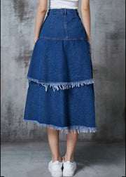 Women Navy Asymmetrical Patchwork Denim Skirt Summer