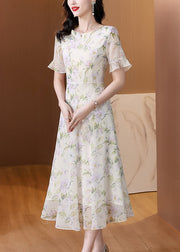 Women O Neck Print Chiffon Long Dress Summer