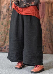 Women Red Loose Pockets Linen Wide Leg Pants Summer