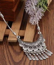 Women Silk Sterling Silver Tassel Pendant Necklace