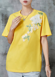 Yellow Floral Cotton Beach Vest Embroideried Summer