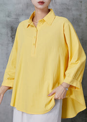 Yellow Loose Linen Shirt Peter Pan Collar Summer