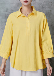 Yellow Loose Linen Shirt Peter Pan Collar Summer