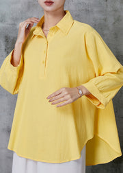 Yellow Loose Linen Shirt Peter Pan Collar Summer