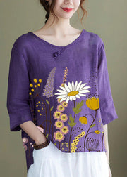 DIY Purple Embroideried side open Half Sleeve Top