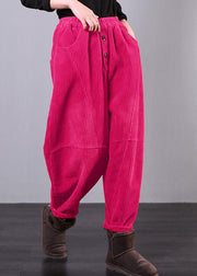 Modern Red Women Pants Oversize Fall Corduroy Pockets Cotton Casual Pants