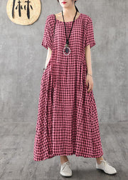 Vivid patchwork linen quilting dresses Runway black plaid Dresses summer