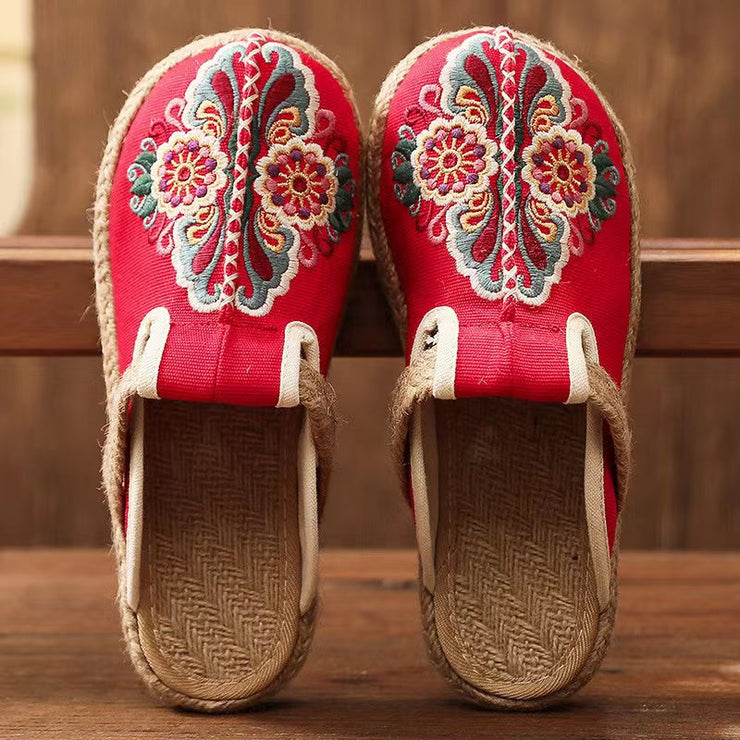 2024 Linen Floral Shoes flip flop Flats