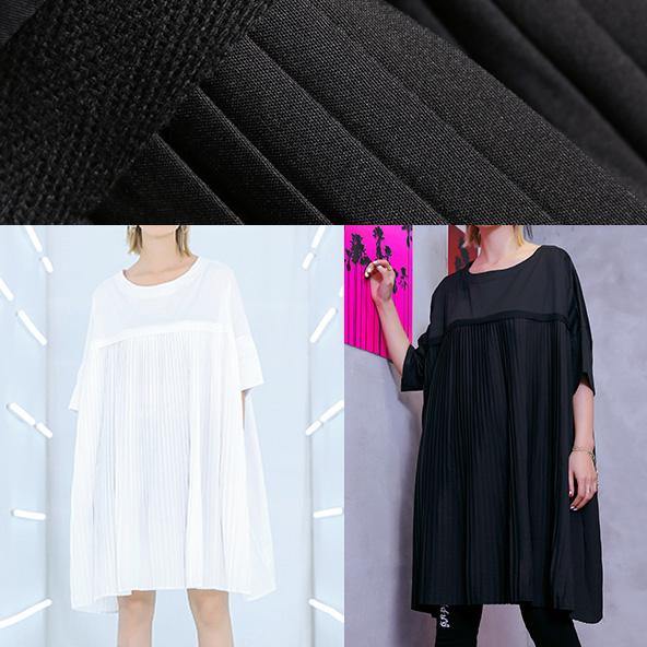 100% o neck Cinched Cotton clothes Women 18th Century black tunic Dress Summer - SooLinen