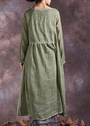 100% Cinched cotton linen outfit design green Dresses summer - SooLinen