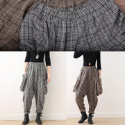 19 original design literary loose knitted brown plaid harem pants - SooLinen