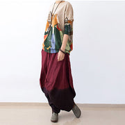 2024 autumn pants gradient burgundy linen pants loose harem pants