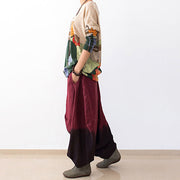 2024 autumn pants gradient burgundy linen pants loose harem pants