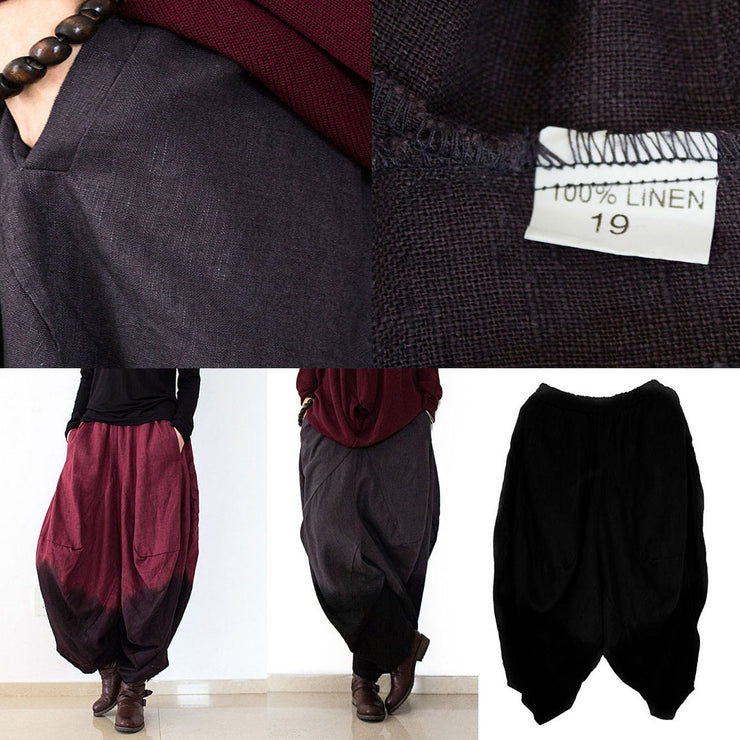 2024 autumn pants gradient burgundy linen pants loose harem pants