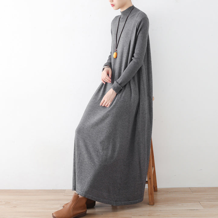 2024 winter gray knit maxi dresses elegant warm woolen dresses caftans gown