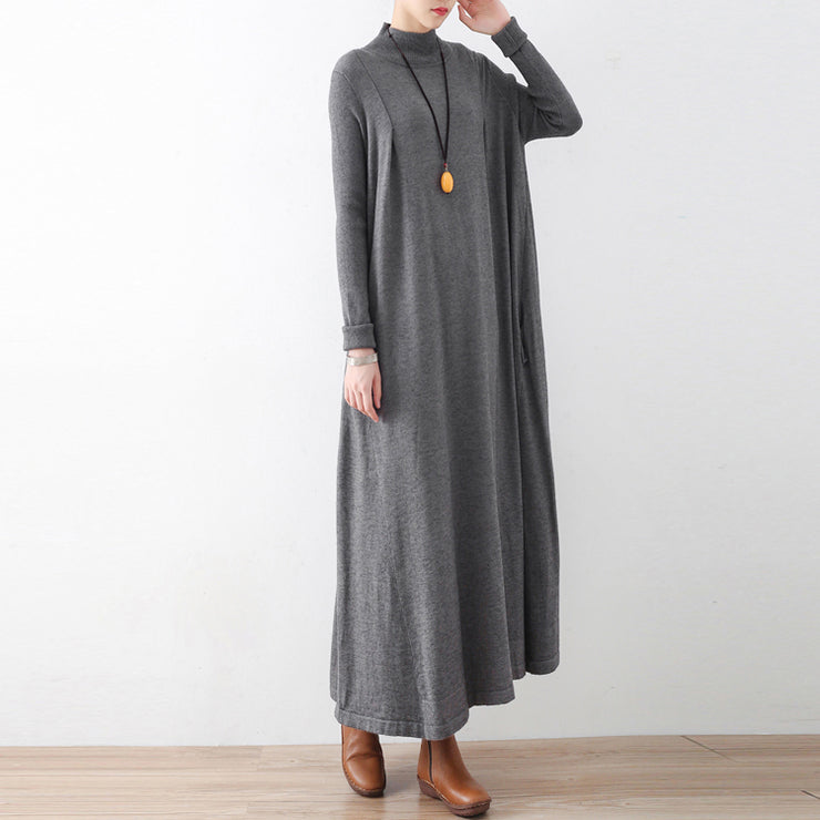 2024 winter gray knit maxi dresses elegant warm woolen dresses caftans gown