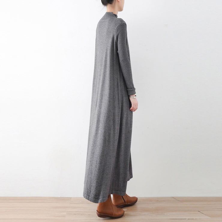 2024 winter gray knit maxi dresses elegant warm woolen dresses caftans gown