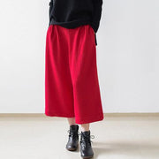 2018 red casual cotton women pants loose elastic waist wide leg pants - SooLinen