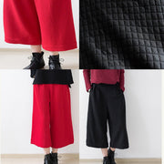 2018 red casual cotton women pants loose elastic waist wide leg pants - SooLinen