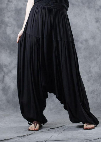 2019 black elastic waist new linen pants loose  Cinched harem pants - SooLinen