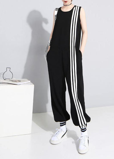 2019 black fashion cotton linen sleeveless tops casual jumpsuit pants - SooLinen