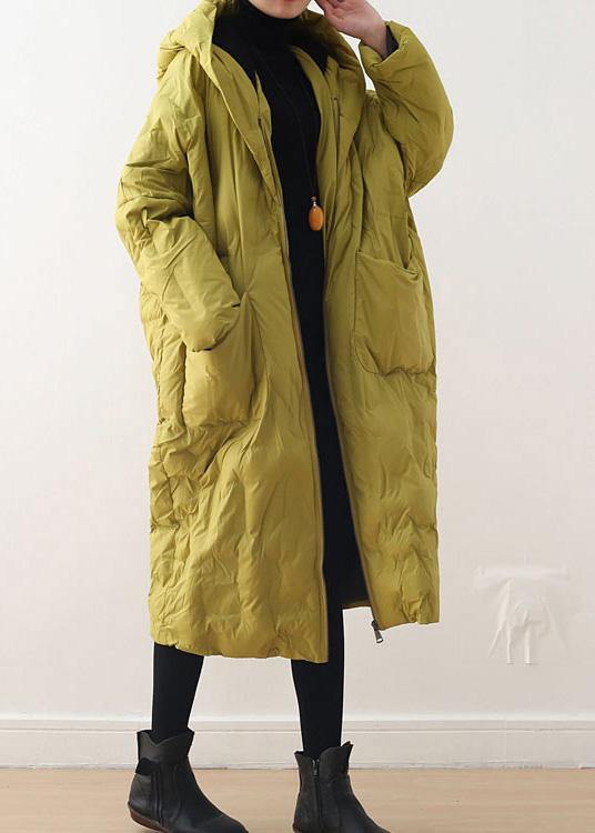 2021 Warm Yellow Down Coat original design literary retro overcoat - SooLinen