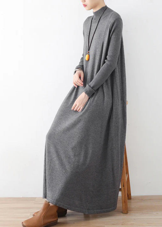 2024 winter gray knit maxi dresses elegant warm woolen dresses caftans gown