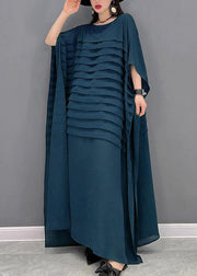 Grace Green O-Neck Striped Chiffon Ankle Dress Batwing Sleeve