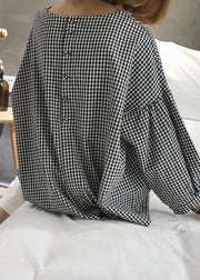 French Plaid Cotton Women Fine Sewing Asymmetric Plus Size Clothing Blouse