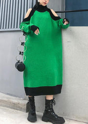 Aesthetic green Sweater Wardrobes DIY high neck Funny off the shoulder sweater dresses - SooLinen