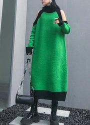 Aesthetic green Sweater Wardrobes DIY high neck Funny off the shoulder sweater dresses - SooLinen