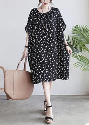 Art Black Butterfly Print Loose Spring Cotton Dress - SooLinen