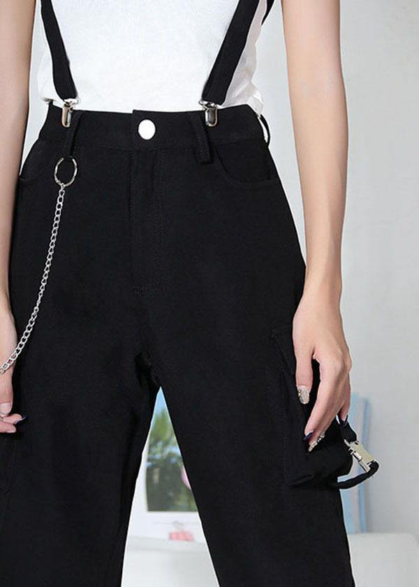 Art Black High Waist Pockets Carpenter Pants - SooLinen