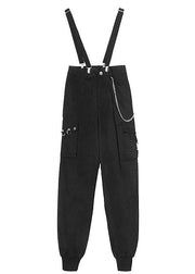 Art Black High Waist Pockets Carpenter Pants - SooLinen