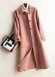 Art Peter pan Collar Button Down fine Woolen Coats Women pink plaid silhouette jackets - SooLinen