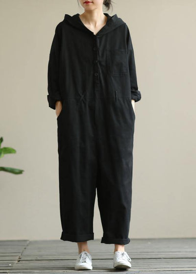 Artistic hooded black all-match long-sleeved casual nine-point jumpsuit - SooLinen