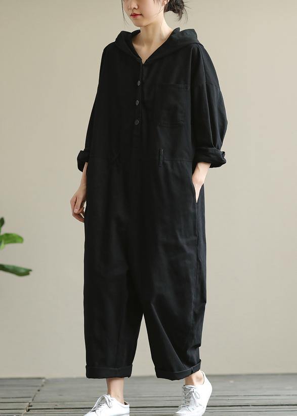 Artistic hooded black all-match long-sleeved casual nine-point jumpsuit - SooLinen