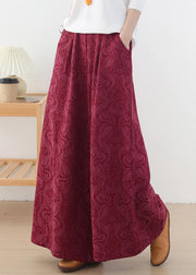 Autumn and winter Retro Red jacquard thickened women's wide leg pants - SooLinen