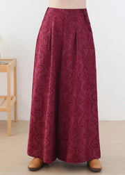 Autumn and winter Retro Red jacquard thickened women's wide leg pants - SooLinen