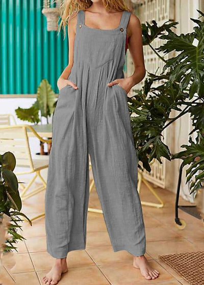 Beautiful  Pockets Patchwork Button Jumpsuit pants - SooLinen