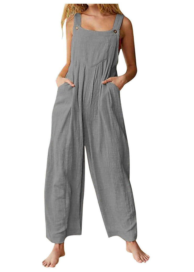 Beautiful  Pockets Patchwork Button Jumpsuit pants - SooLinen