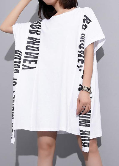 Beautiful white cotton crane tops alphabet prints tunic summer shirts - SooLinen