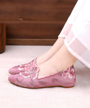 Beige Flat Feet Shoes Handmade Embroideried Cotton Fabric Pointed Toe Flat Shoes