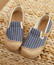 Beige Striped Cotton Linen Flat  Flat Shoes For Women - SooLinen