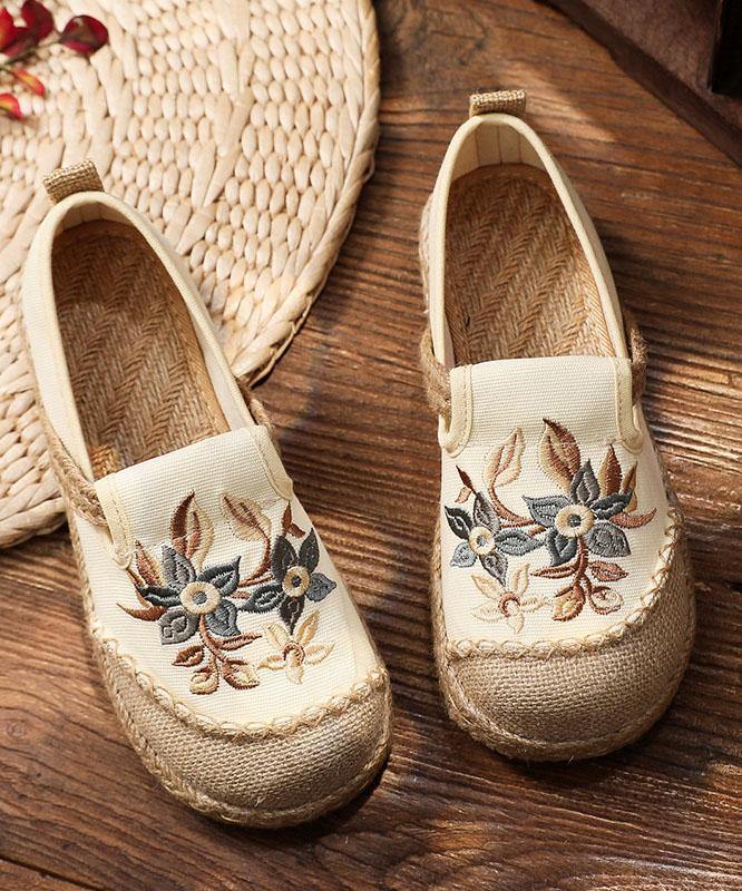 Black Embroideried Cotton Linen Fabric Splicing Flat Shoes - SooLinen