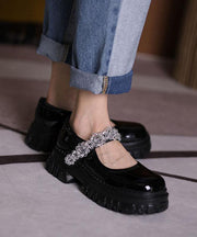 Black Flat Shoes Buckle Strap Platform Flat Shoes - SooLinen