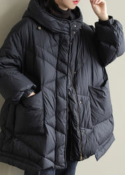 Black zippered Button Loose Winter Duck Down Jackets